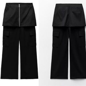 Zara black mini skirt over trouser pants zipper front Sz XS NWOT new without tag